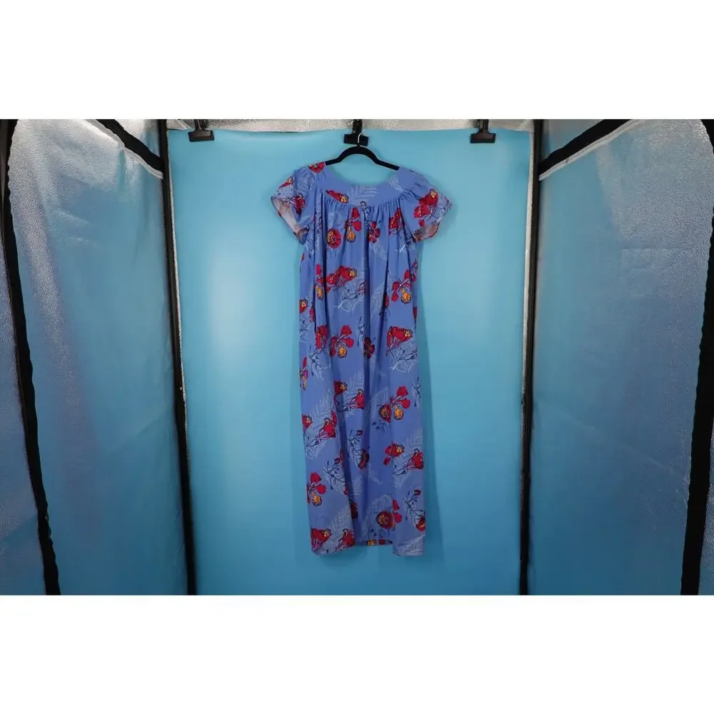 Vintage Cotton Blue Hawaiian Floral Dress